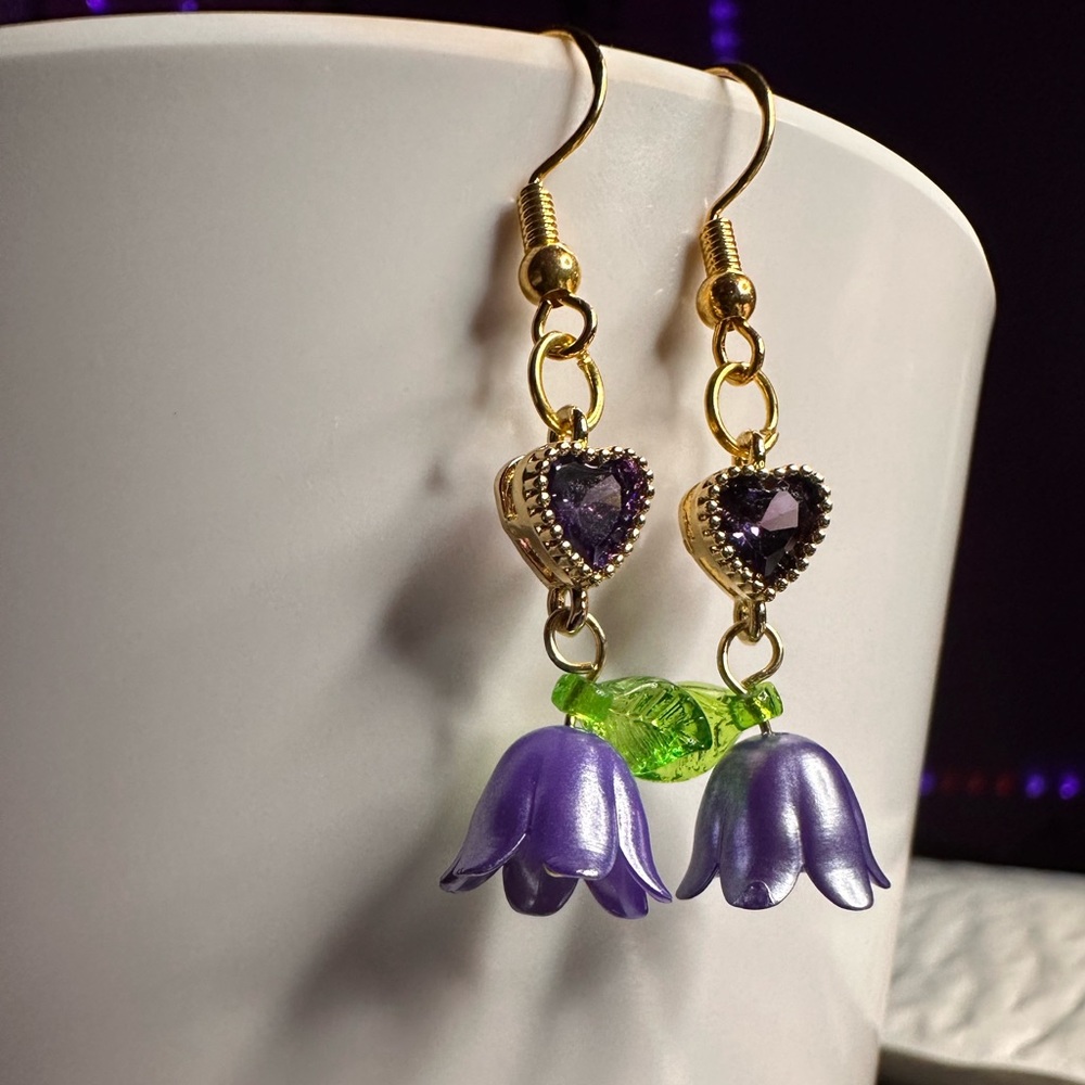 Handmade Purple Lily Dangle Earrings